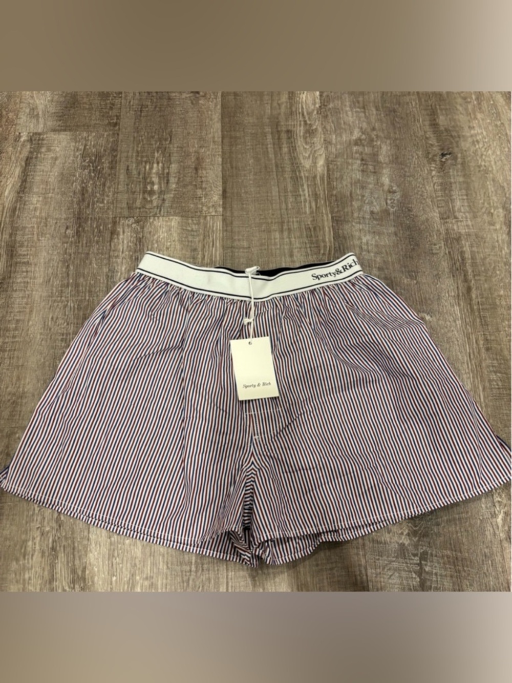 Sporty & Rich Red, White & Navy Pinstripe Boxer Shorts